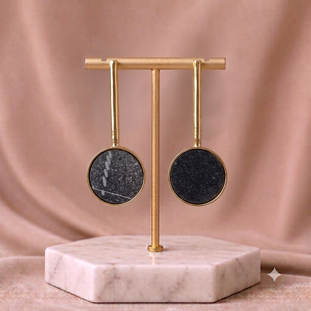 Black & Gold Round Earrings