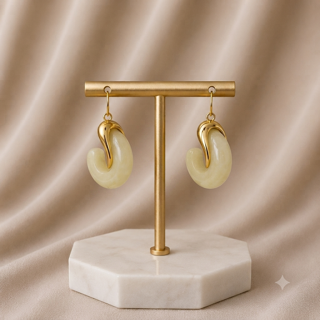 Gold Plated Marble Big Earrings