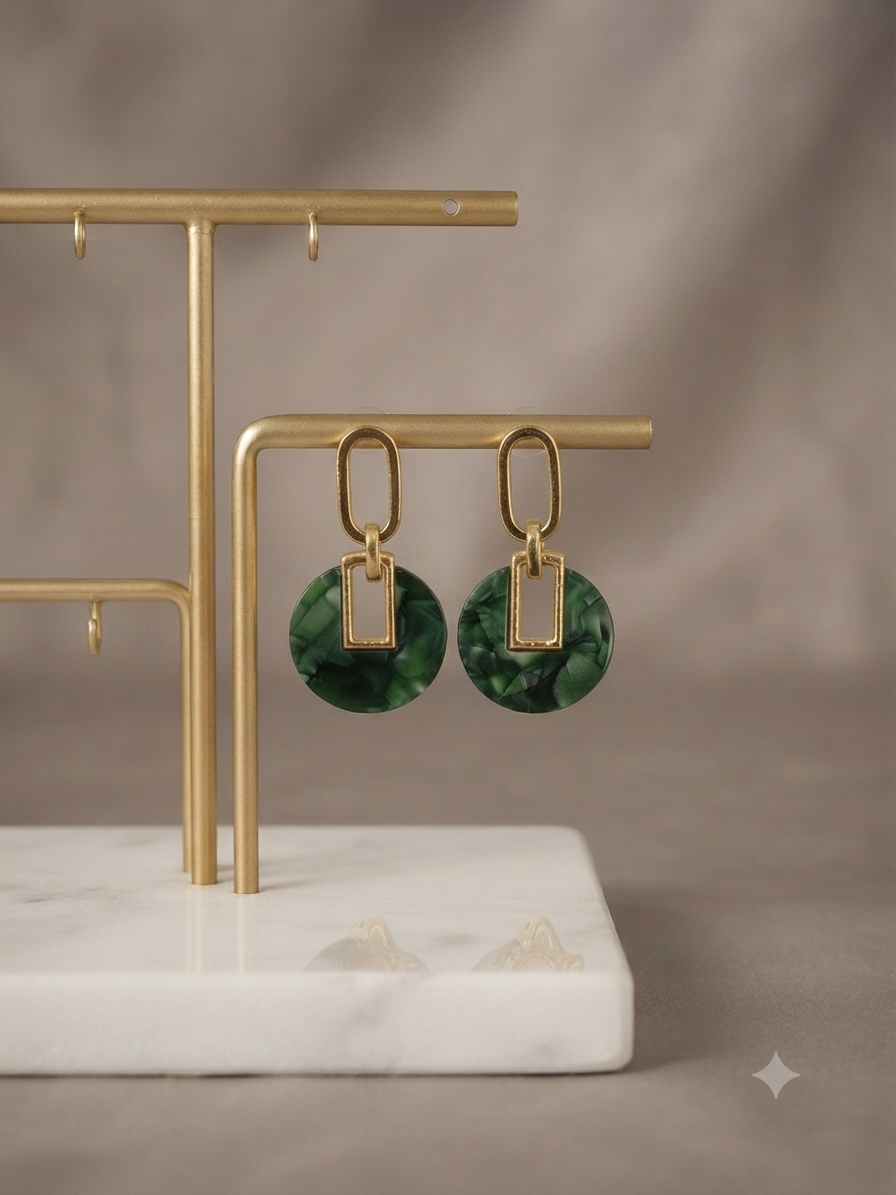 Green Acrylic Geometric Earrings