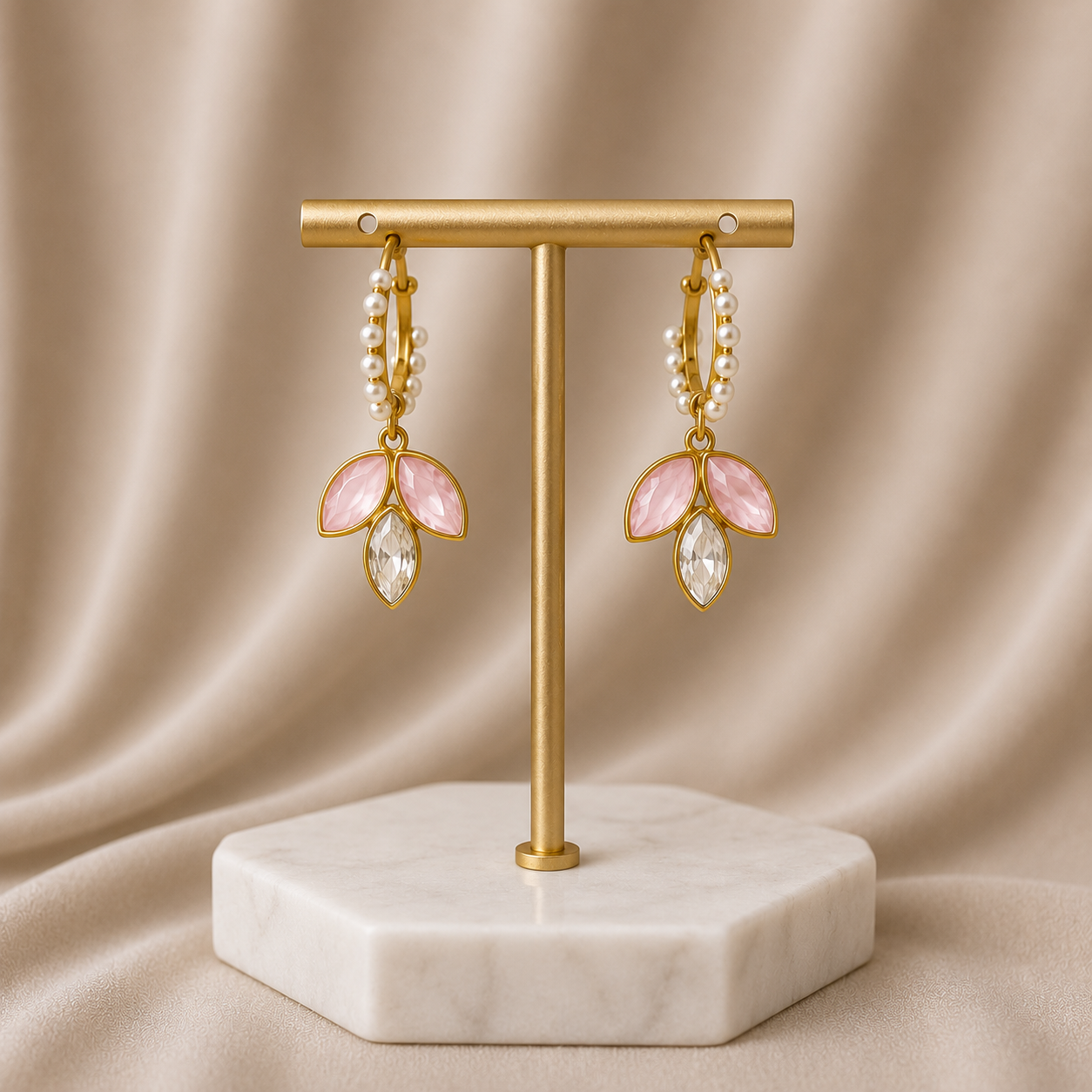 Pearl & Pink Petal Earrings