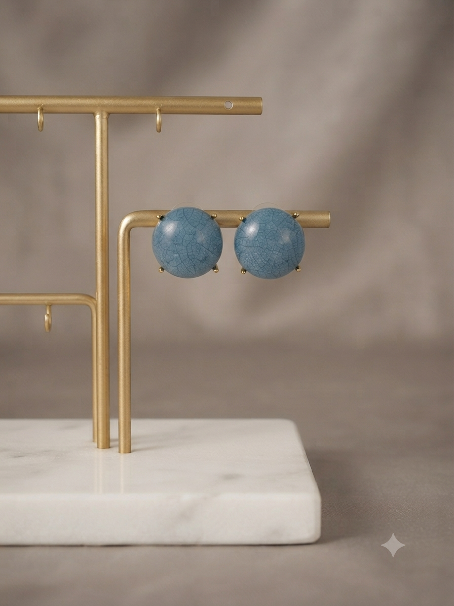 Sky Blue Round Stud Earrings