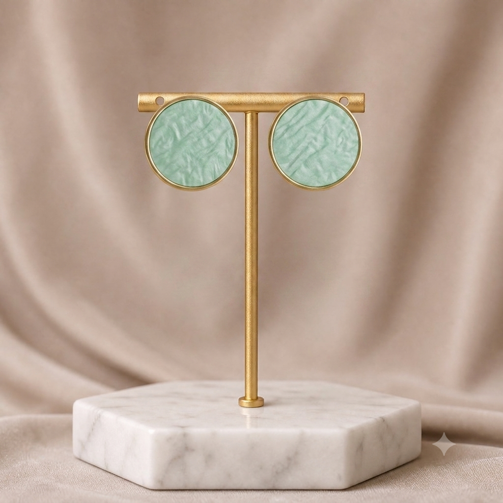 Turquoise Marble Round Gold  Earrings
